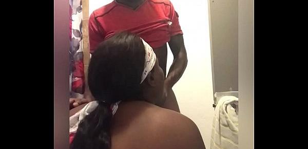  gettin some Good Head from my home boy sister while she was takin a s. in my Bathroom